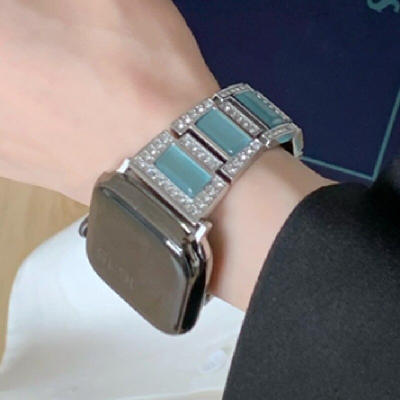 Glitter Opal Stone Metal Strap For Apple Watch series 7 6 SE 5 4 3 2 1 Luxury Diamand Band For iwatch Strap 41mm 40mm 38mm 45mm