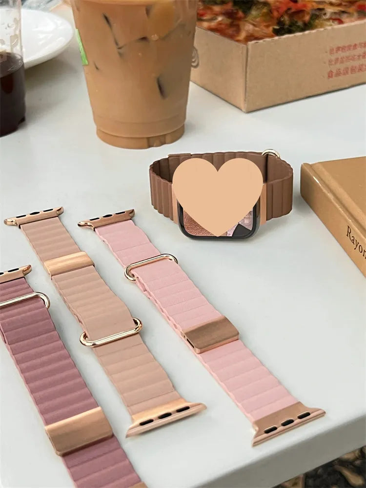 Unique Color Magnetic Leather Band For Apple Watch 41mm 38mm 40mm 42 44 45 Cute Girl Pink Strap For iwatch 8 7 SE 6 5 4 3 2