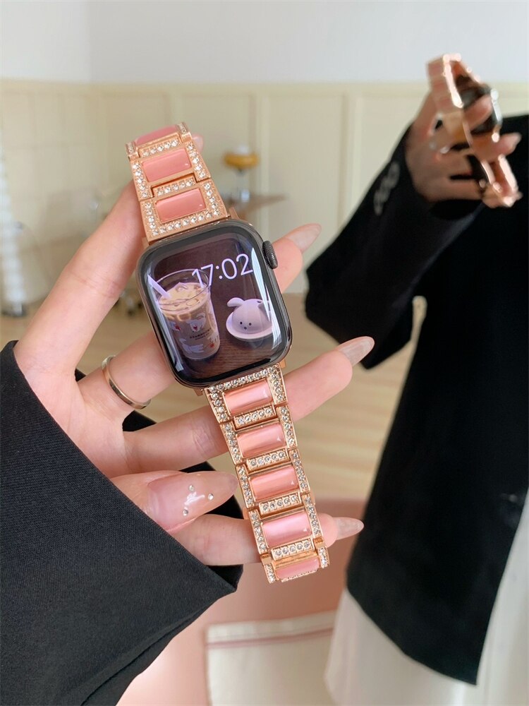 Glitter Opal Stone Metal Strap For Apple Watch series 7 6 SE 5 4 3 2 1 Luxury Diamand Band For iwatch Strap 41mm 40mm 38mm 45mm
