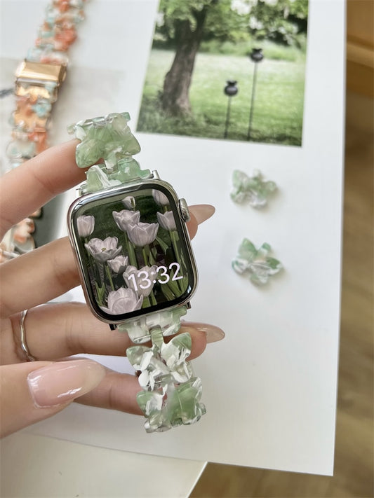 Dream Butterfly Resin Strap For Apple Watch Band 41MM 45MM 44mm 40mm 42mm 38mm Woman Band For Iwatch Series 7 6 Se 5 4 3 2 Gift