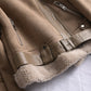 Winter Women Thick Warm Suede Style Jacket Short Motorcycle Brown Coats Faux Shearling Sheepskin Leather Jackets Outwear
