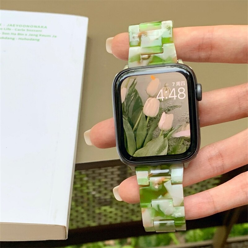 New Girl Summer Green Resin Strap For iwatch 7 6 5 4 3 2 SE Correa Color Loop Watchband For Apple Watch 41mm 38 Replacement Band