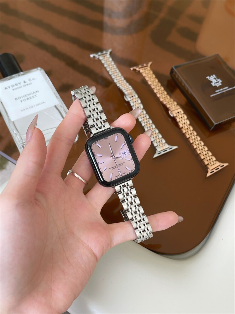 Thin Stainless Steel Watchband For Apple Watch Band 8 7 6 SE 5 4 3 2 Slim Metal Link Strap For iWatch 41mm 45 40mm 44 38mm