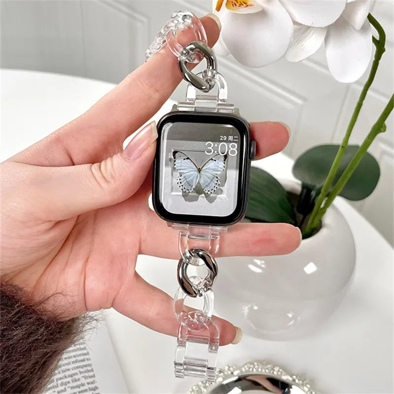Clear Watch Strap For apple watch series 7 6 5 4 Band 42mm 38mm correa Clear Steel For iwatch 7 6 SE 5 4 3 2 44mm 40mm 41MM 45MM