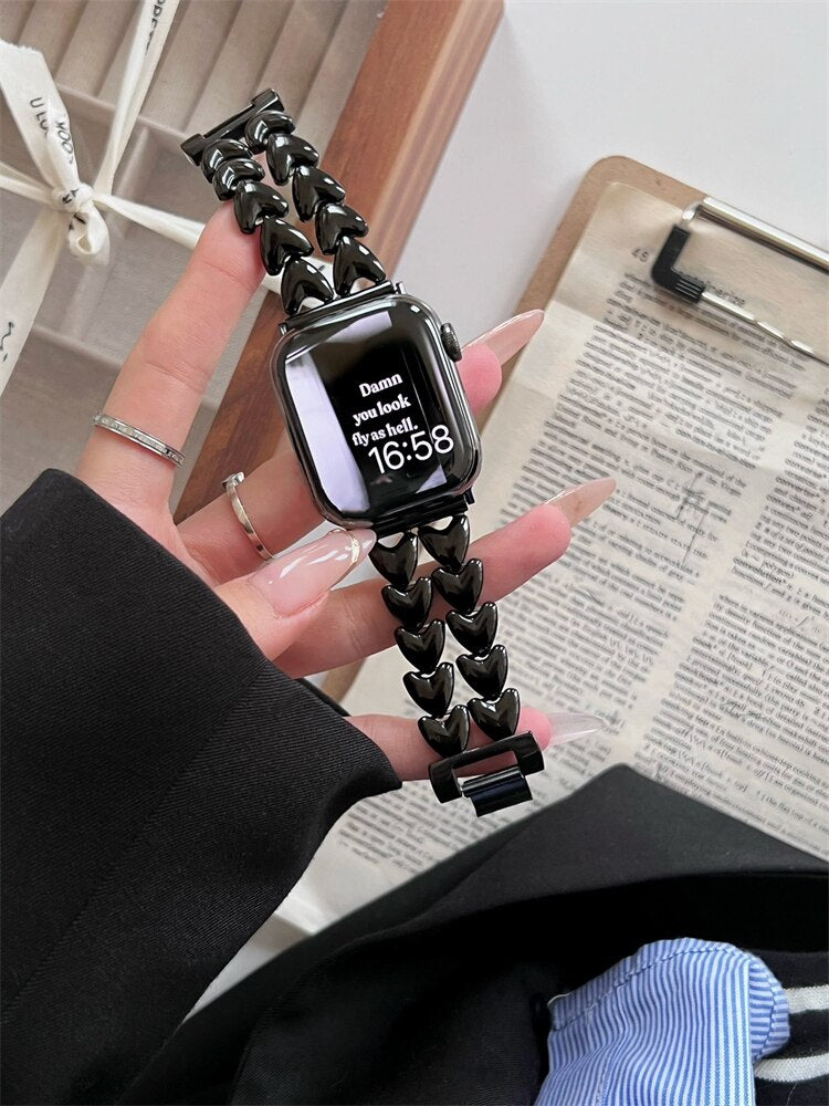 Starlight Love Heart Metal Strap For Apple Watch 41mm 40mm 49mm 44 45 38mm Zinc Alloy Bracelet For iWatch Band 8 7 SE 6 4 5