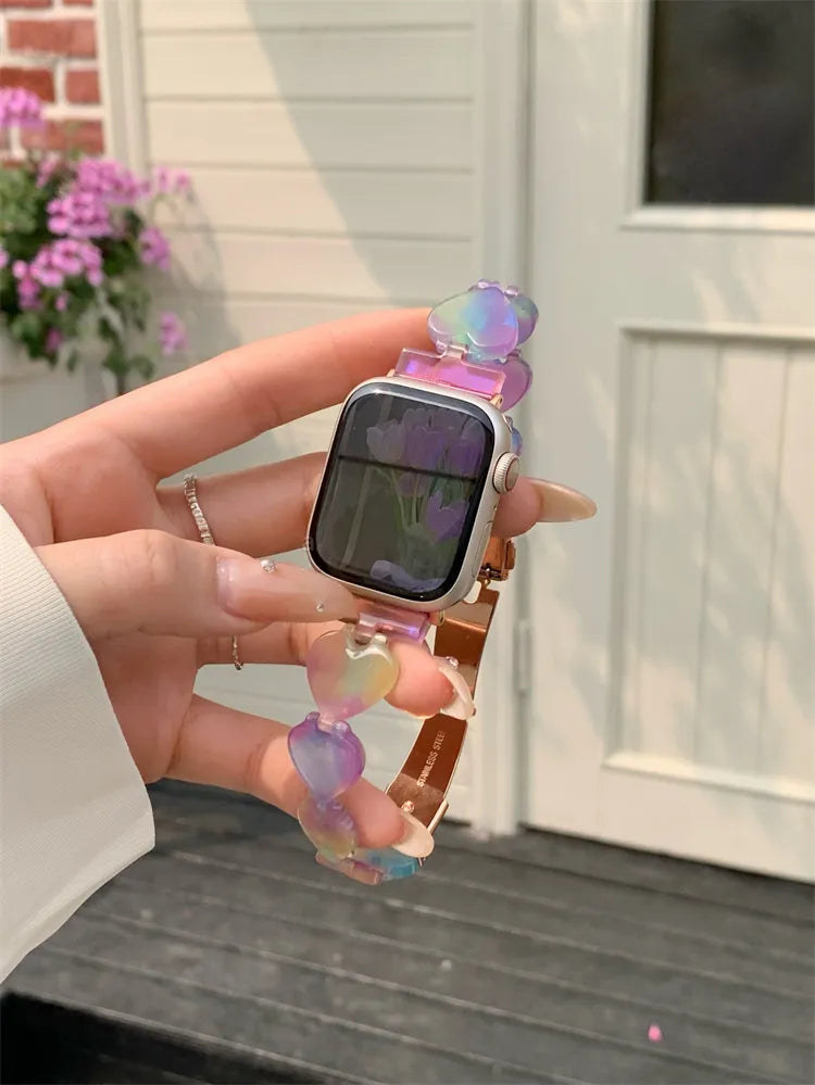 Love Heart Resin Strap For Apple Watch Band 41mm 40mm 38mm 44 45 42 49 Bracelet Watchband For iWatch Series 8 7 3 4 5 6 SE