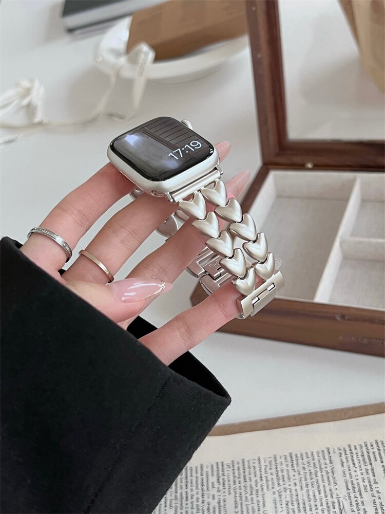 Starlight Love Heart Metal Strap For Apple Watch 41mm 40mm 49mm 44 45 38mm Zinc Alloy Bracelet For iWatch Band 8 7 SE 6 4 5